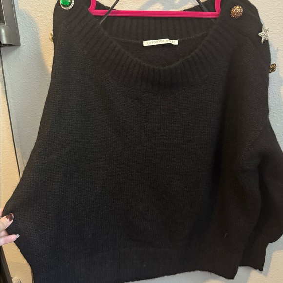 EUC Veronica Beard Black Alpaca Sweater with Colorful Embellished Buttons - Picture 7 of 7